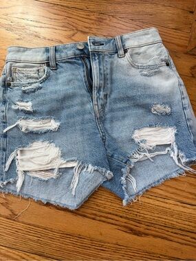 American Eagle Outfitters Light Blue Distressed High-Rise Jean Shorts